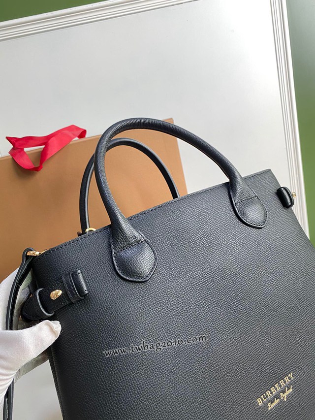 Burberry專門店新款中號黑色托特包 巴寶莉粒面小牛皮手提肩背女包 yxb1421